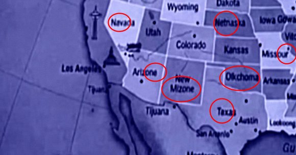 A garbled AI-generated map of the United States that was handed out to middle school children.