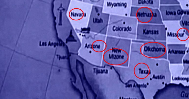 A garbled AI-generated map of the United States that was handed out to middle school children.