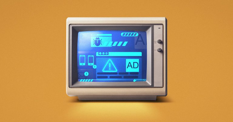A photo illustration of ads on a monitor.