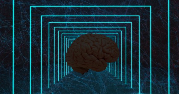 A photo illustration of a dark human brain in a simulated environment.