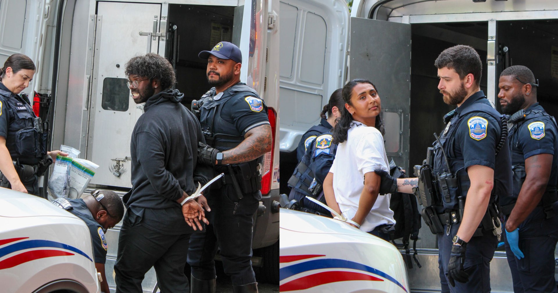 Photos show protesters being arrested at a protest against ChatGPT maker OpenAI.