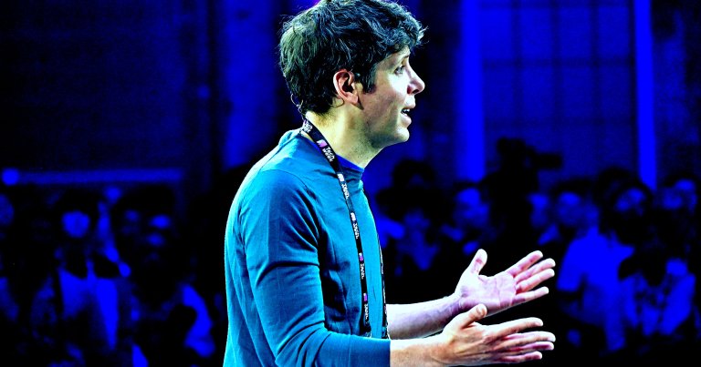 A color-treated photo of OpenAI CEO Sam Altman.