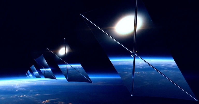 A rendered image showing reflective satellites by Reflect Orbital.