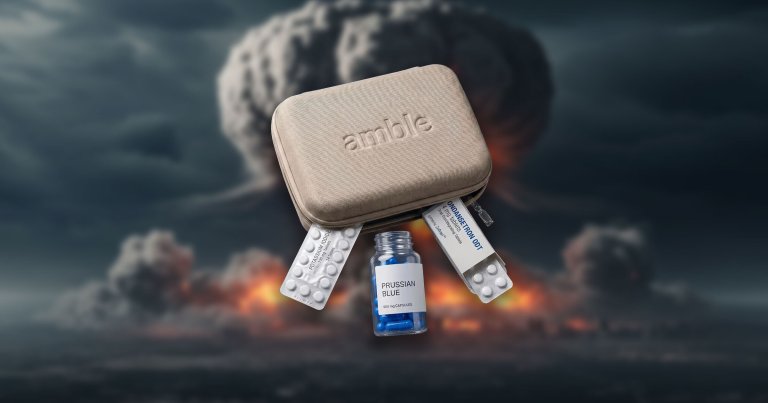 A photo illustration of a radiation emergency kit by brand Amble.