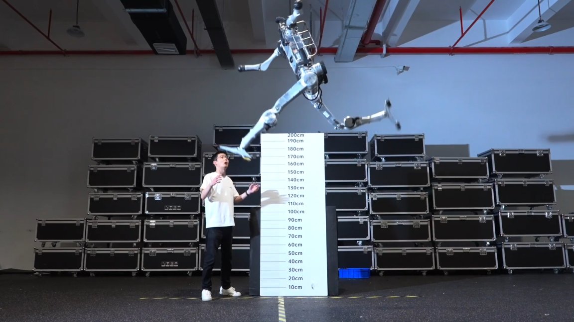 A screengrab from a Unitree video shows one of its robots leaping to incredible heights.