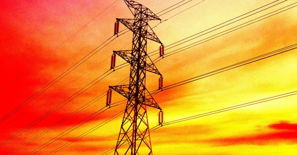 A color-treated photo of power lines.