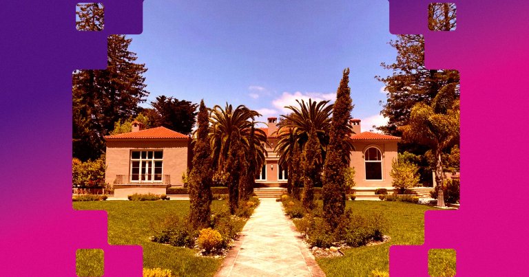 A photo illustration of a mansion in Hillsborough, California.