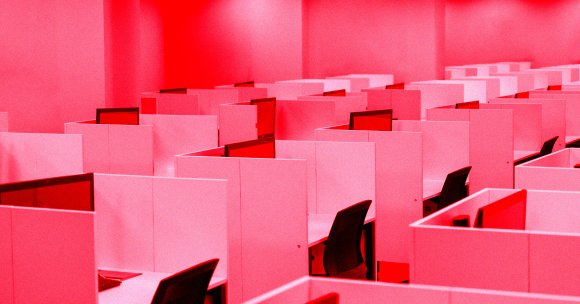 A color-treated photo of an empty office.