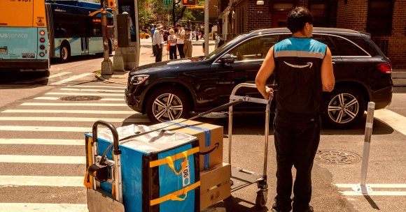 Amazon worker in Chelsea in New York.