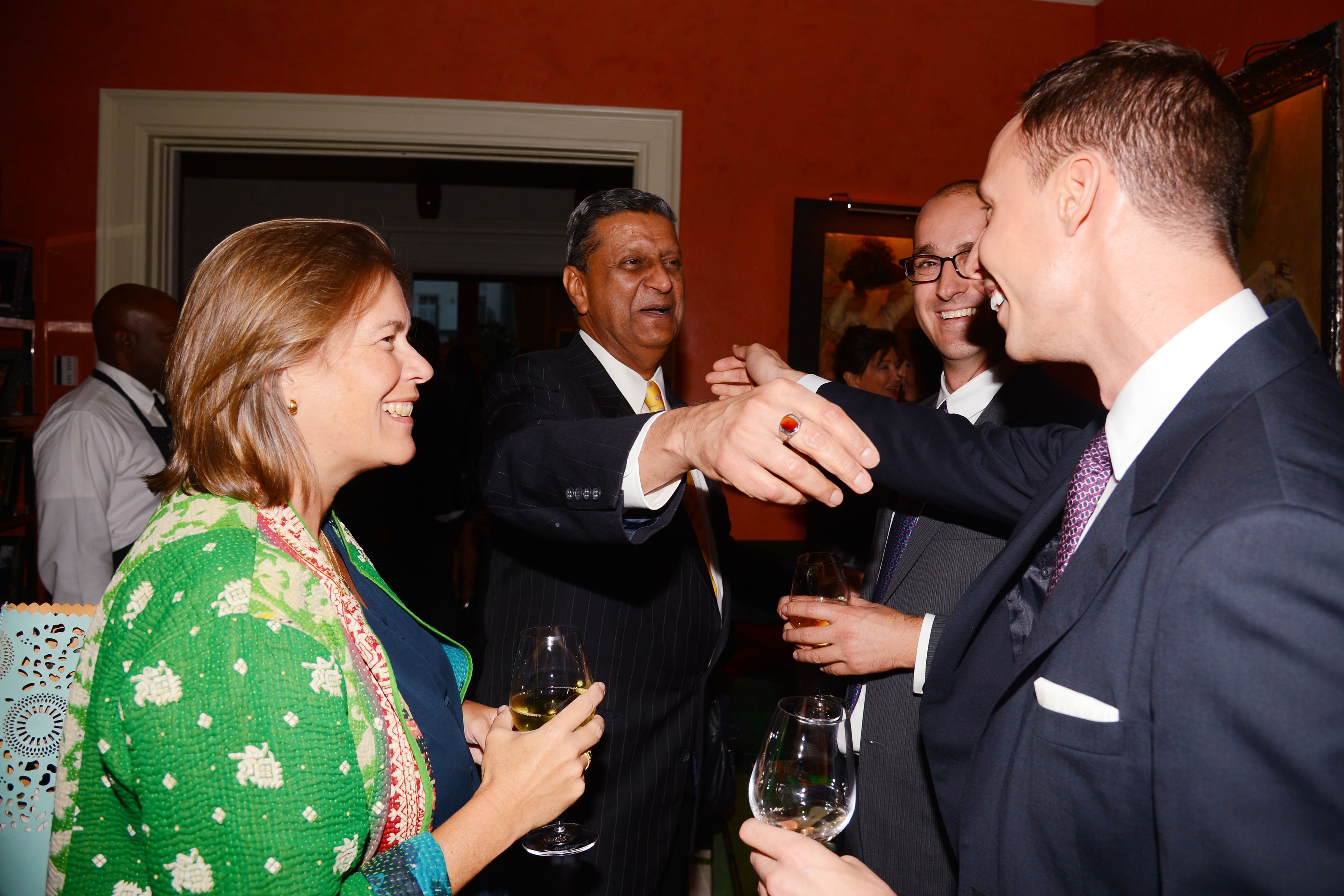 Ariadne Calvo-Platero, Amir Dossal, Justin Brown and Mark Bakacs are shown at a party hosted at the Manhattan home of Ghislaine Maxwell.