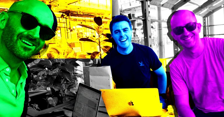 A stylized photo shows the three cofounders of Brown Brothers Media: Justin Brown, Lachlan Brown, and Brendan Brown.