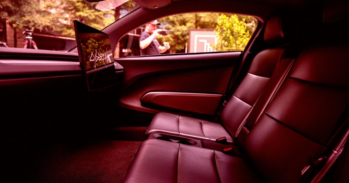 The interior of a Tesla Cybercab.