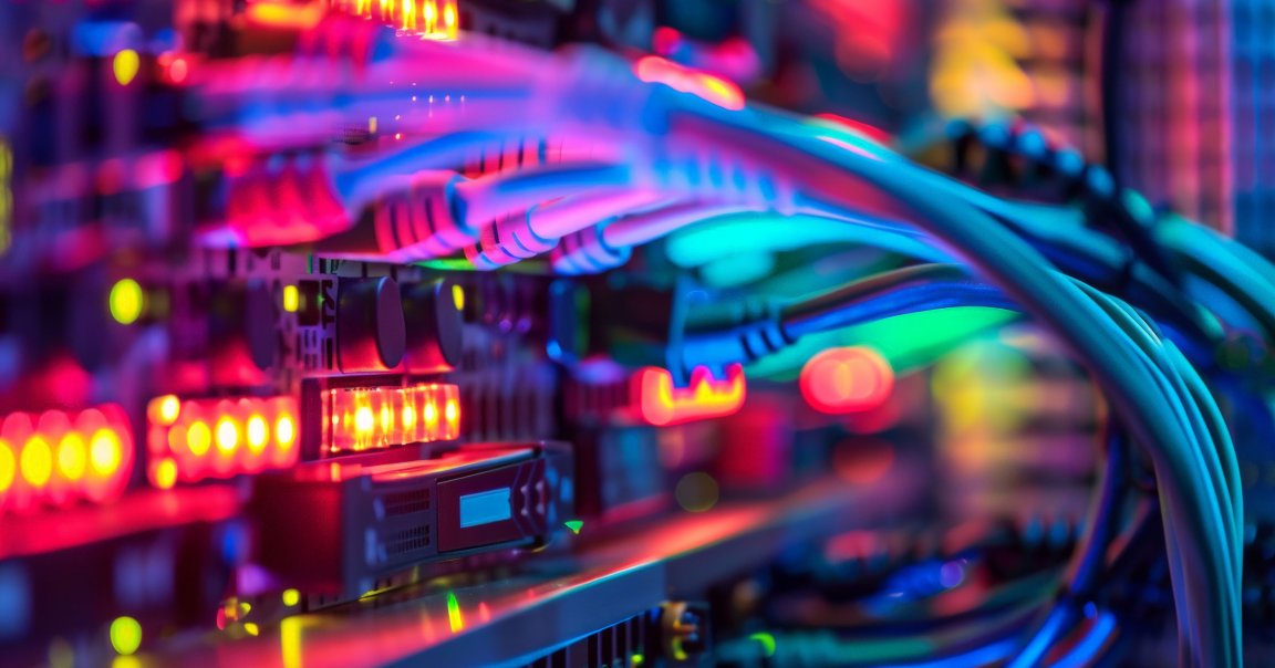 A close up of a data center rack.