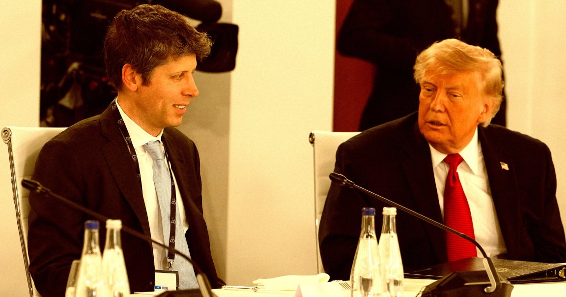 President Donald Trump and Open AI CEO Sam Altman react during a working lunch meeting of G7 members.