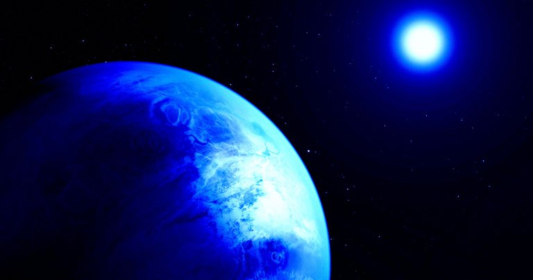 A photo illustration of an Earth-like exoplanet.