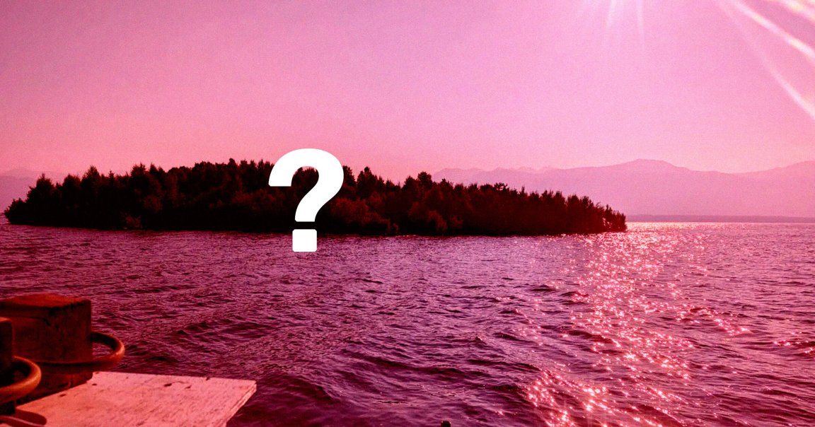 A picture of a floating island with a question mark overlaid.