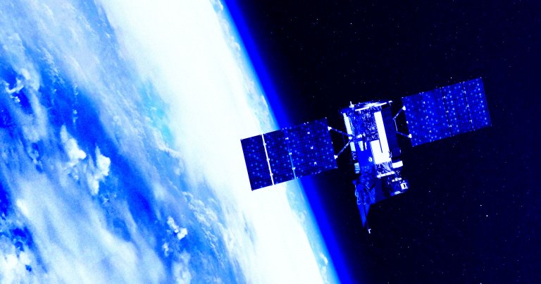 A color-treated photo of a satellite.