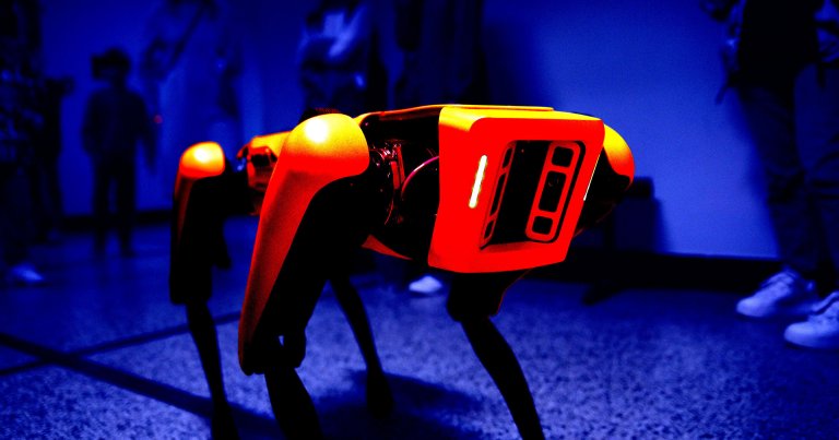 Boston Dynamics' Spot robot dog demonstrates at the AGH University of Science and Technology.