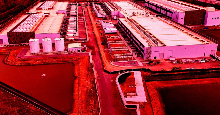 A color-treated photo of a data center.