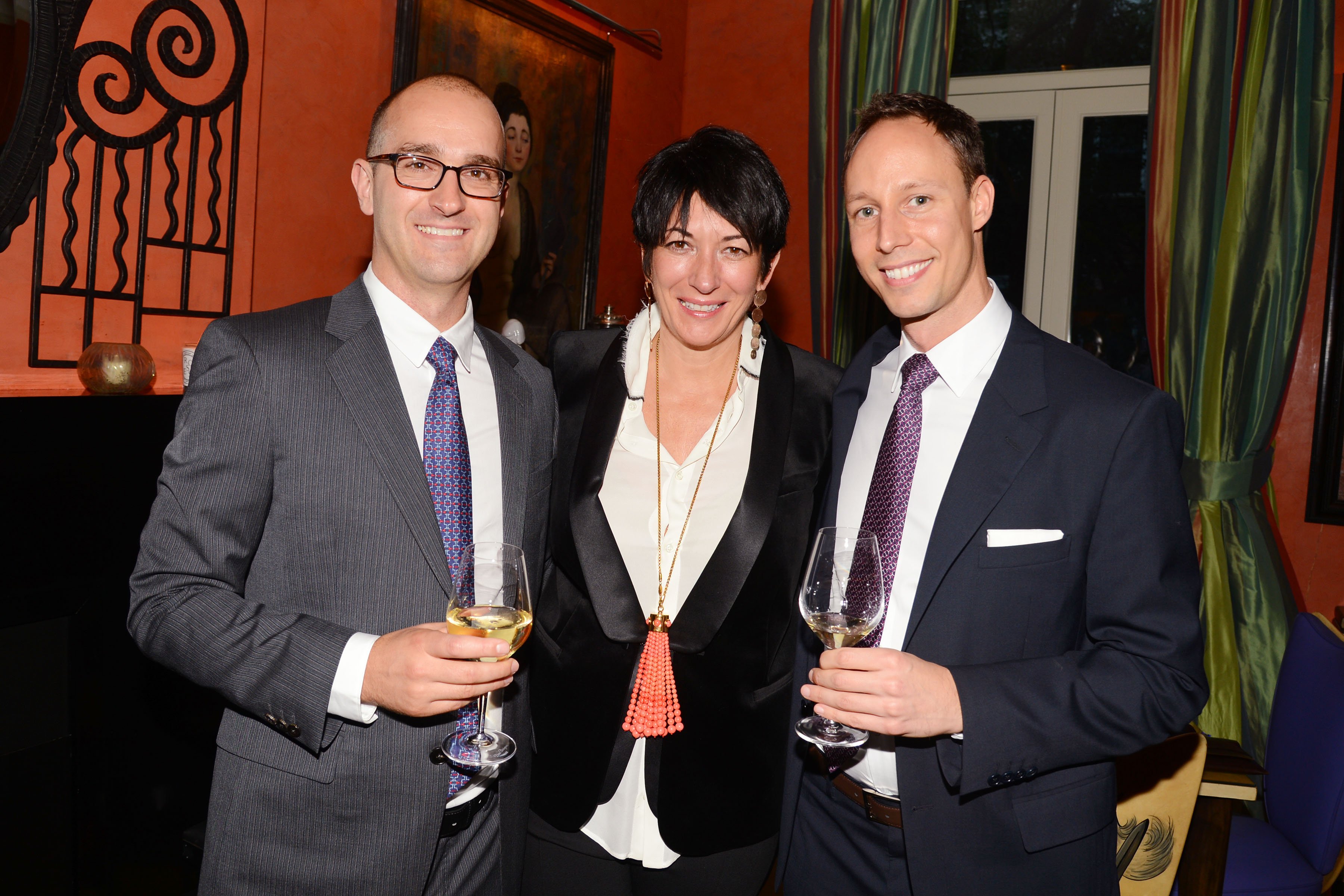 Justin Brown, Ghislaine Maxwell, and Mark Bakacs at a September 2013 party for Ideapod held at the Manhattan home of Ghislaine Maxwell