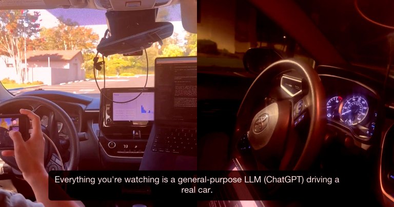 A screenshot of researchers using frontier AI models to drive a car.