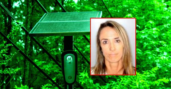 A photo illustration of a woman involved in a Flock scandal and a Flock camera.