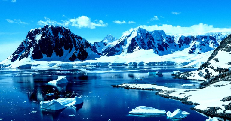 A view of mountains in Antarctica.