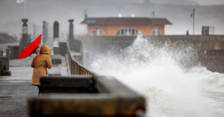 A bomb cyclone touches down in Northern California, triggering a tall wave.