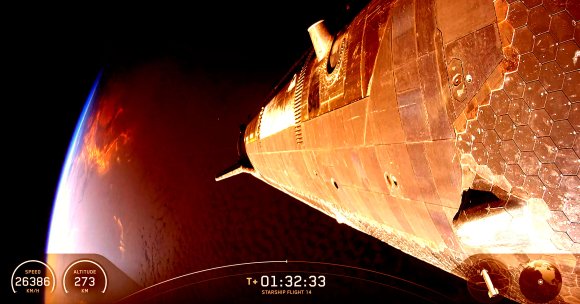A screenshot of SpaceX's Starship 14 launch.