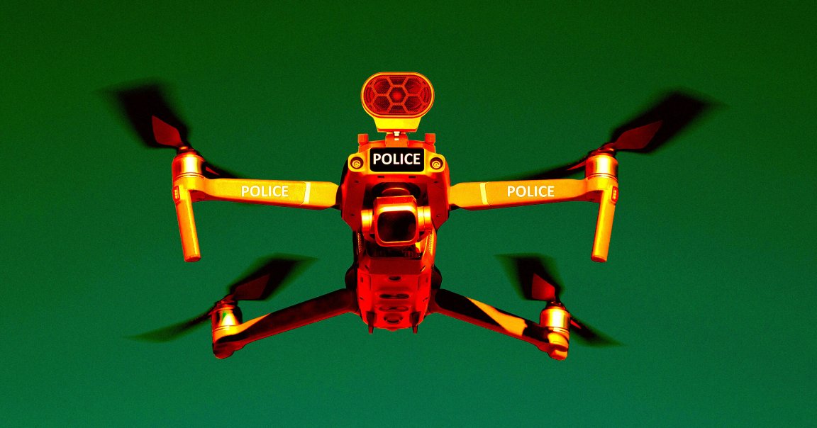 A color-treated photo of a police drone.