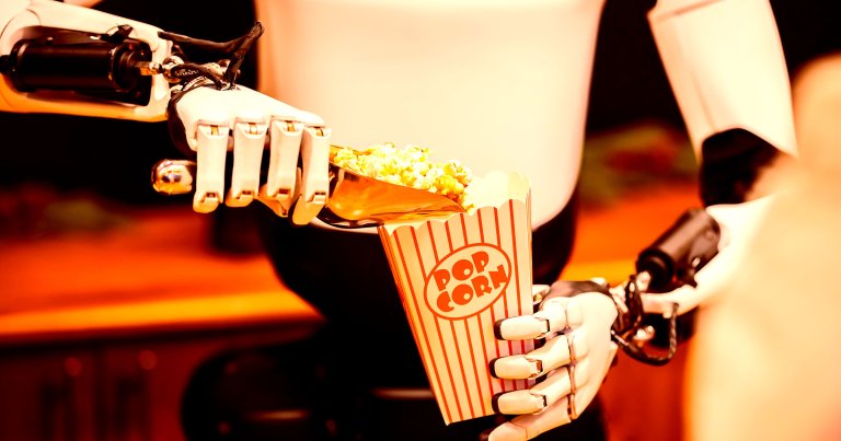 Tesla's humanoid robot "Optimus" distributes popcorn at a Christmas market stall.