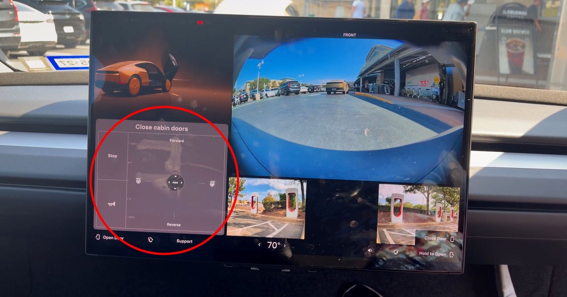 A screenshot of a video showing the manual controls of a Tesla Cybercab.