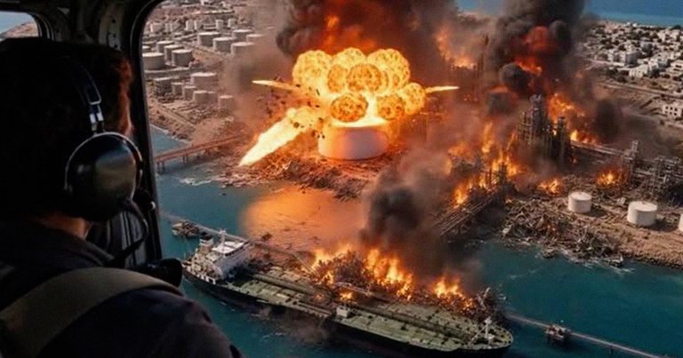 A screenshot of a fictional, AI-generated US attack on Kharg Island.