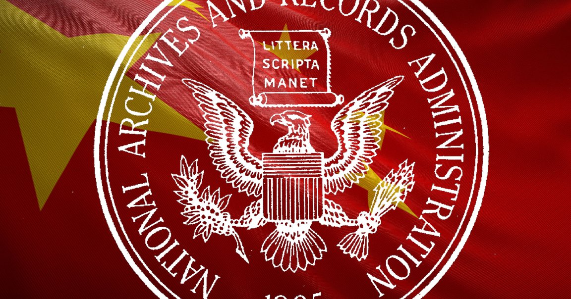 A photo illustration of the Federal Register and a Chinese flag.