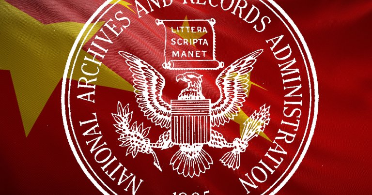 A photo illustration of the Federal Register and a Chinese flag.
