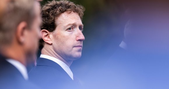 CEO of Meta Platforms Mark Zuckerberg attends a press briefing held by US President Donald Trump.