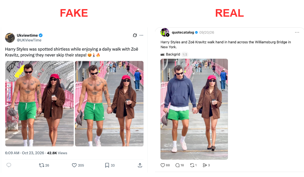 Screenshots of a celebrity being undressed by AI.