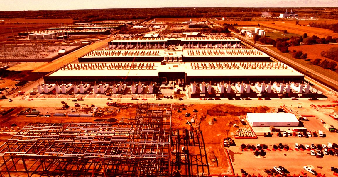 Aerial view of an Amazon data center.