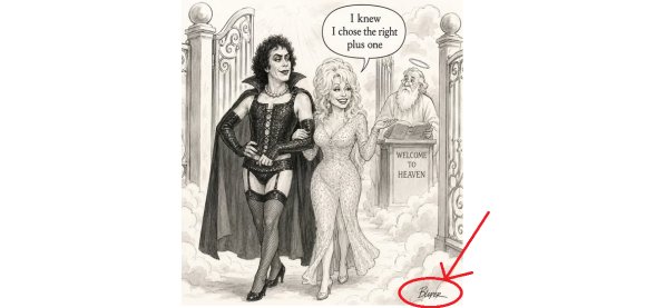 An AI-generated cartoon that stole the signature of New Yorker cartoonist Brendan Loper.