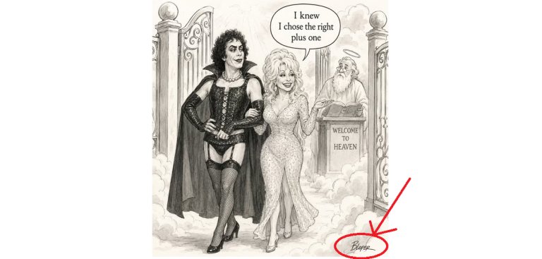 An AI-generated cartoon that stole the signature of New Yorker cartoonist Brendan Loper.