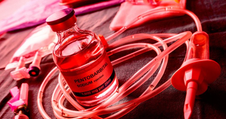 A lethal injection vial and needle.