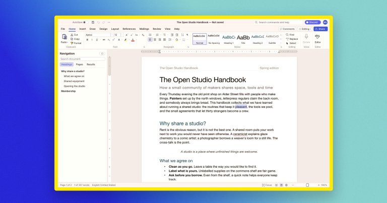 A screenshot of ArtCraft's Microsoft Office Word clone.