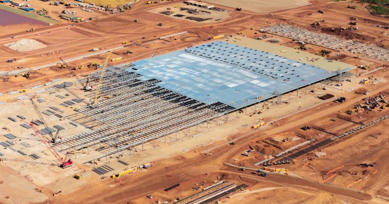 An aerial view showing sections of the Stargate Oracle AI data center undergoing construction.