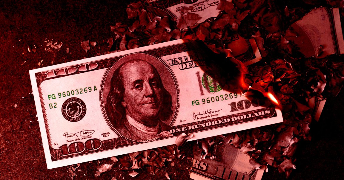 A burning dollar bill.