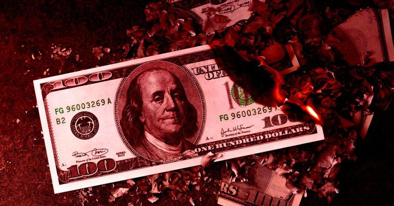 A burning dollar bill.
