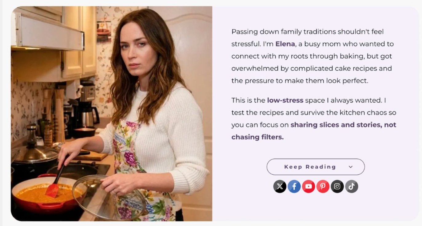 A screenshot of "Elena," who is clearly an AI-generated version of Emily Blunt.