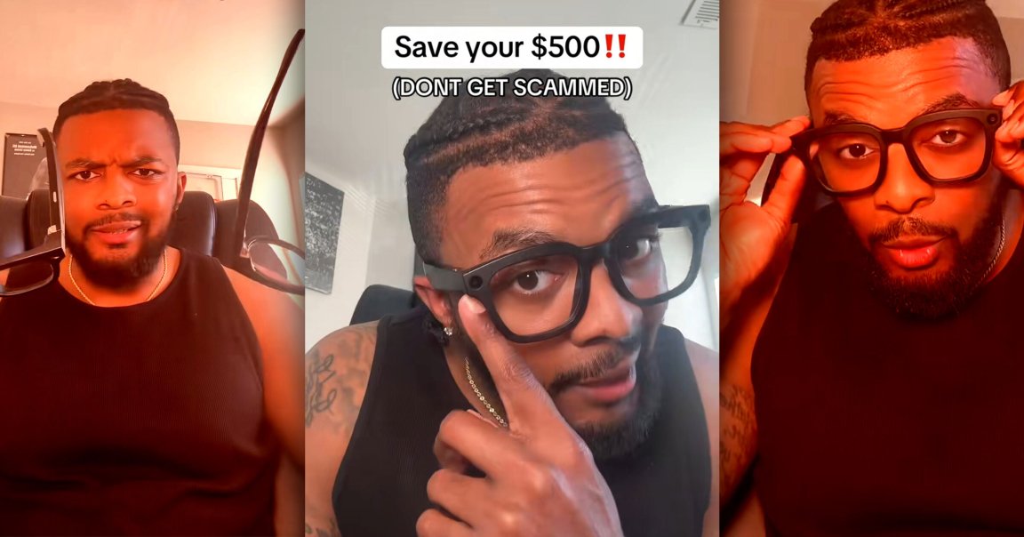 Screenshots of an influencer selling Meta smart glasses dupes.
