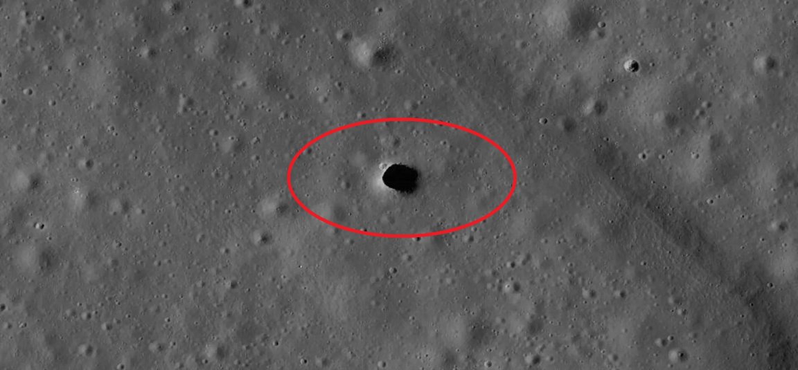 The Marius Hills Pit (MHP) on the surface of the Moon.