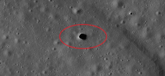 The Marius Hills Pit (MHP) on the surface of the Moon.