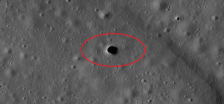The Marius Hills Pit (MHP) on the surface of the Moon.